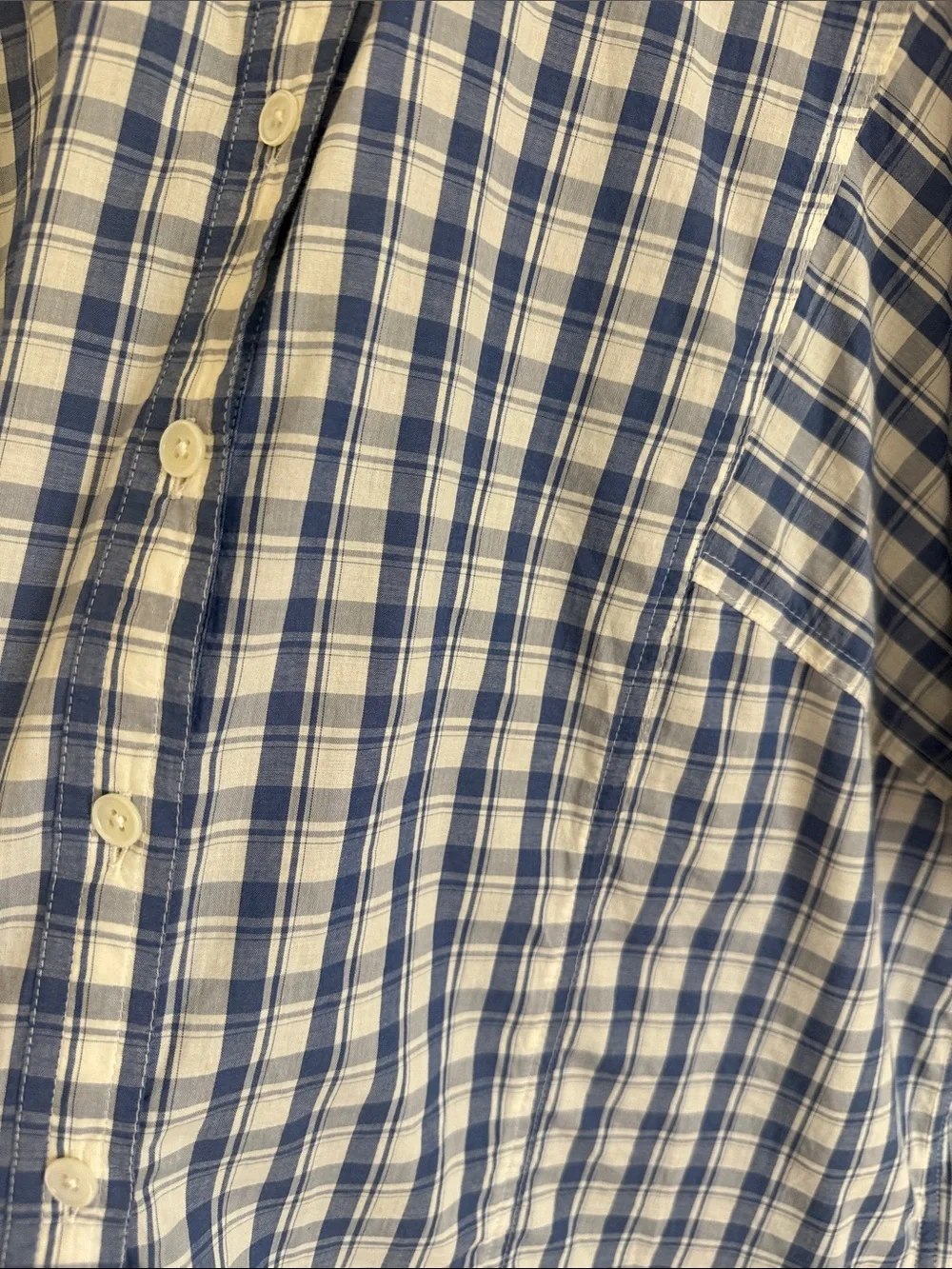 Madewell Blue and White Plaid Puff Sleeve Button-Front Top